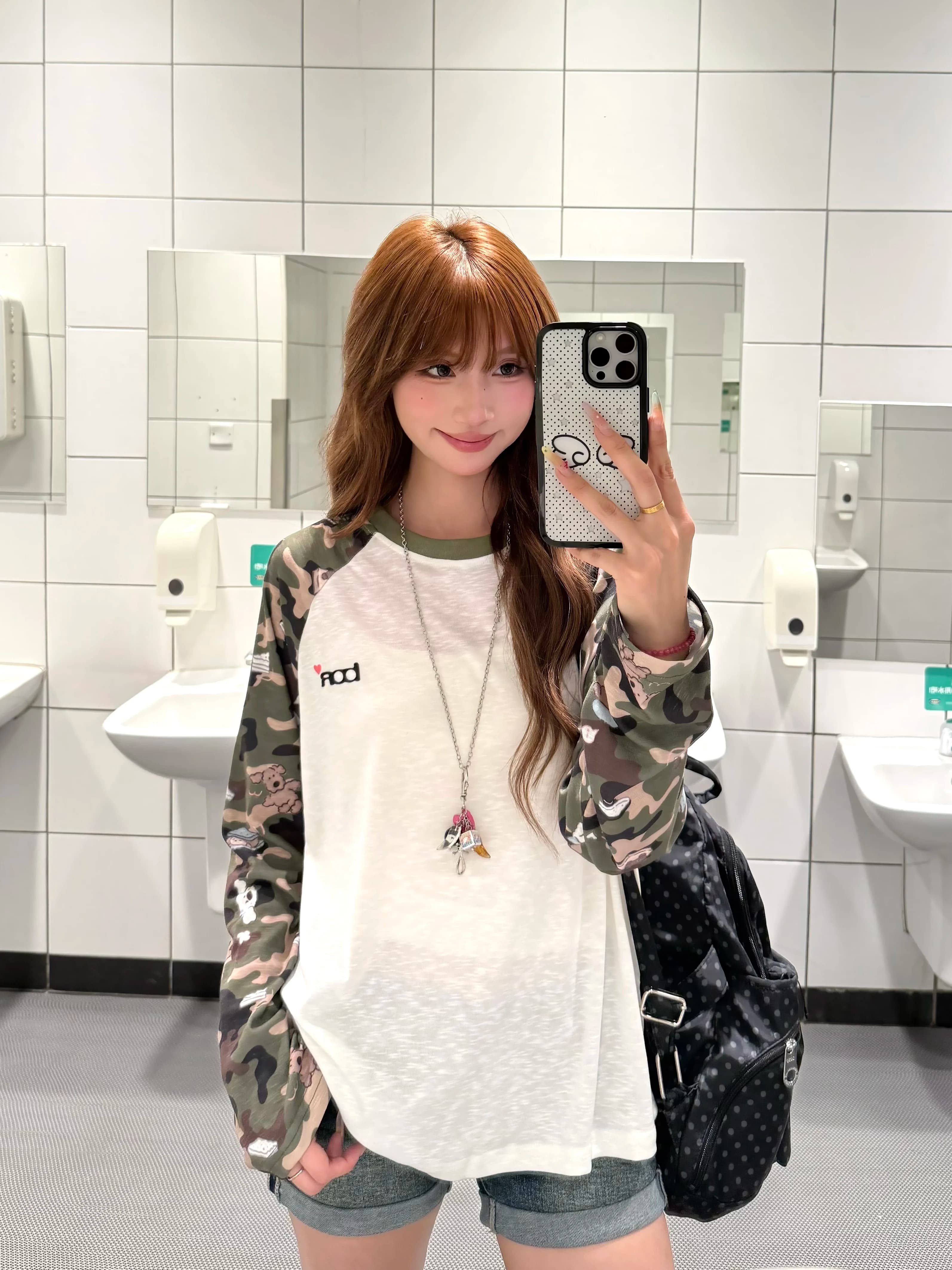 BeOurRule Korean Style Retro Cartoon Dog Camouflage Long Sleeve T-Shirt Women Loose Base Layer Shirt Top Casual Wear