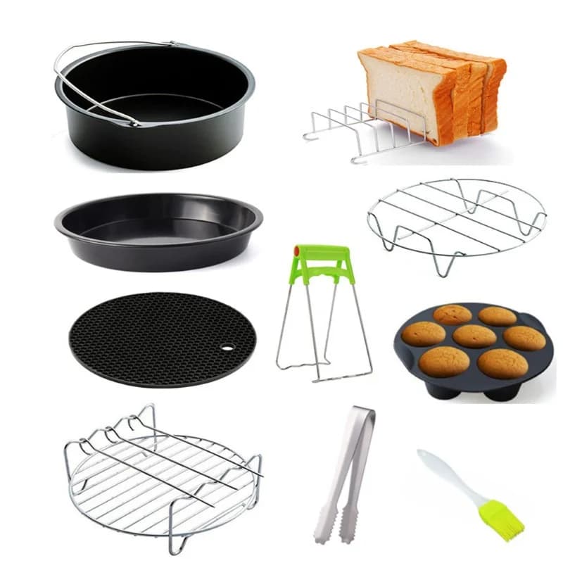 Set of 10 3.2Qt-5.8Qt Air Frider Accessories for Pizze, Torte, Pane, Quiche, Pancake, 8, 7, 6 Optional Inches
