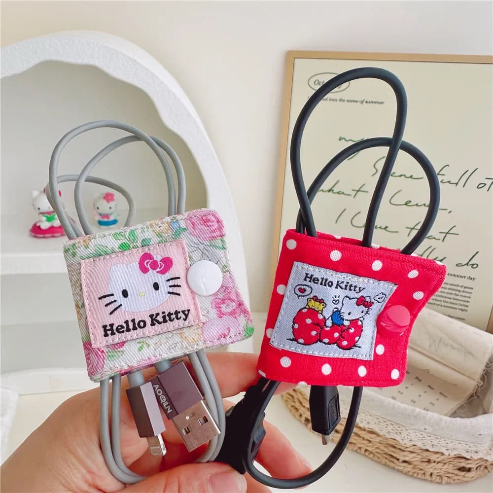 Storage Card Holder for Charging Cable with Sanrio Clip Organize Your Appartements Fabric Data Cable Case Hello Kitty A Gift For Girls