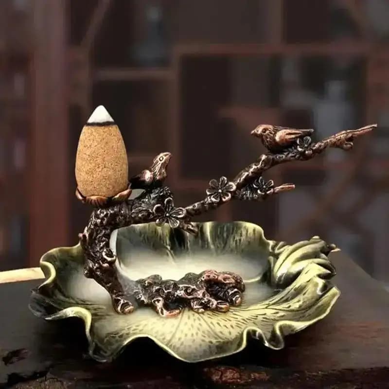 New Incense Burner Creative Lotus Stove Cone Reflux Incense Holder Plum Blossom Branches Aroma Burner Home Decoration