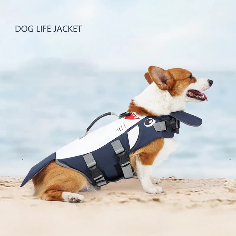 Giubbotto di salvataggio impermeabile per cani squalo estivo Giubbotto di salvataggio per cani alla deriva da spiaggia regolabile ad alta galleggiatura Forniture per animali domestici