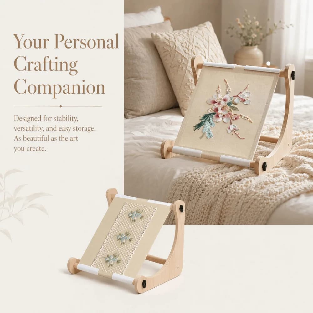 Adjustable Embroidery Table Stand Sturdy Polished Cross Stitch Hoop Stand Portable Wood Embroidery Hoop Holder Lap or Table Top