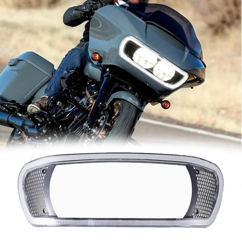 Faro del motociclo Lunetta Trim w/DRL HA CONDOTTO LA Luce Carenatura Copertura Per Harley Road Glide FLTRU FLTRXS FLTRXSE Testa Anello di Luce Telaio