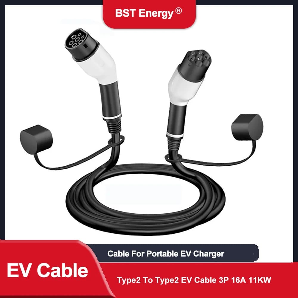 Cavo di ricarica EV da tipo 2 a tipo 2 16A 11KW Cavo trifase a doppia testa di pistola Cavo EV da 5 M per caricabatterie per veicoli elettrici