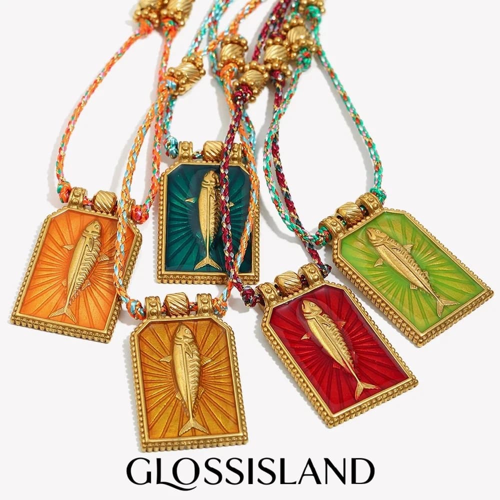 Collana da donna Glossisland Tuna Design con carte dei Tarocchi in acciaio inossidabile, gioiello vintage di tendenza, idea regalo