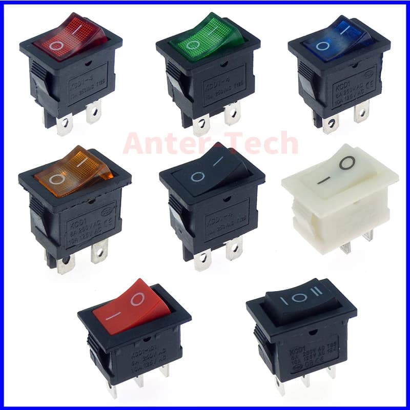 5PCS KCD1 2pin 3pin 4pin 21*15mm ON-OFF interruttore a bilanciere per auto barca 6A/250V AC 10A/125V AC con luce rossa, blu, verde e gialla sw