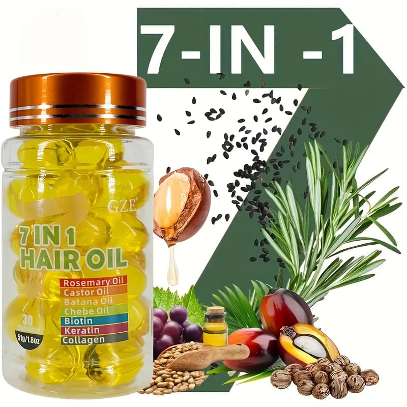 GZE 7-IN-1 Hair oil enriched with rosemary oil Castor oil Bitch oil Chebe oil Biotin Keratin Collagen Hydrating Levigante