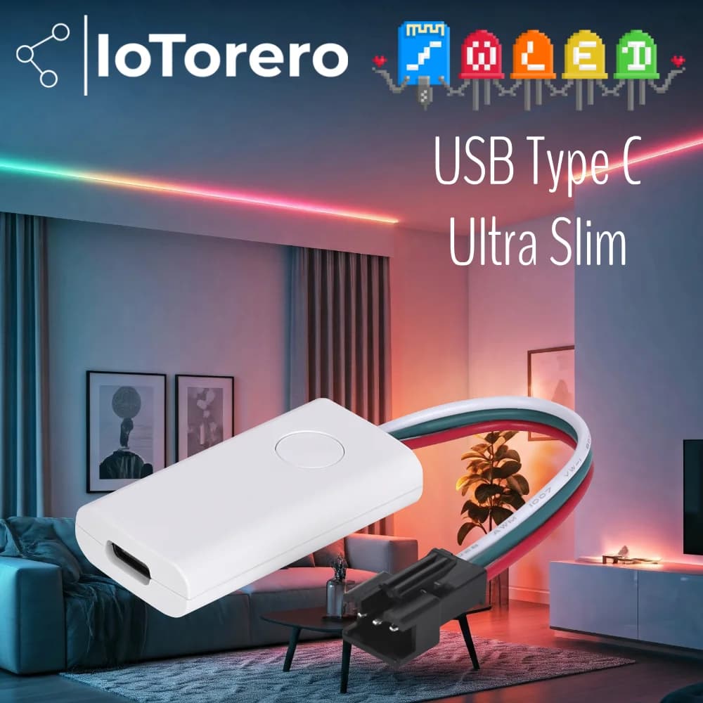 IoTorero WLED Slim Type C Controller per strisce indirizzabili USB portatile Funziona con Power Bank