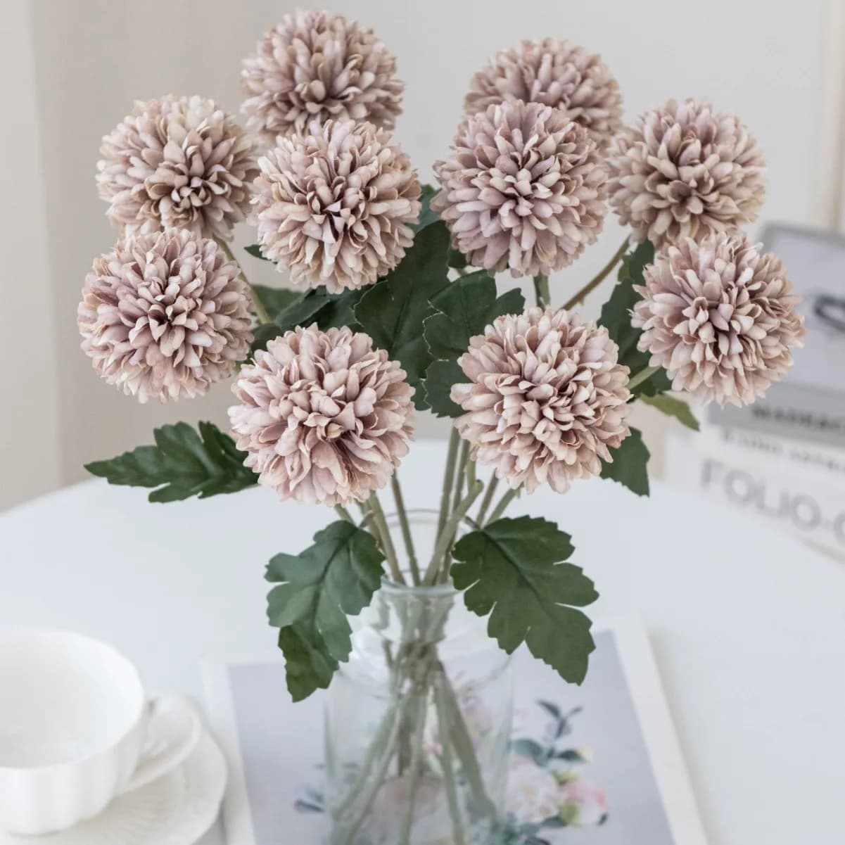 Simulated single table tennis chrysanthemum, silk flower head ball chrysanthemum living room potted flowerarrangementwedding