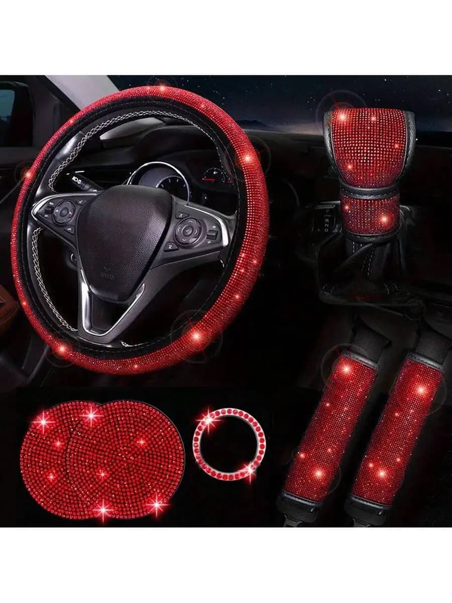 7pcs Car Steering Wheel Cover, Gear Shift Knob Cover, Shoulder Pad, Cup Holder, Ignition Ring Decorative Accessories,Purple Car
