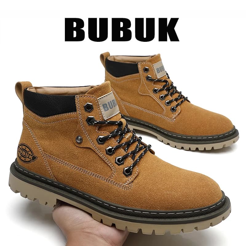 Bubuk Men's High-Top Work Boots, Thick-Soled Non-Slip and Wear-Resistant Men's Boots, Suitable for Outdoor Hiking, Commuting to Work, Street Casual Wear, and Everyday Use in Autumn and Winter