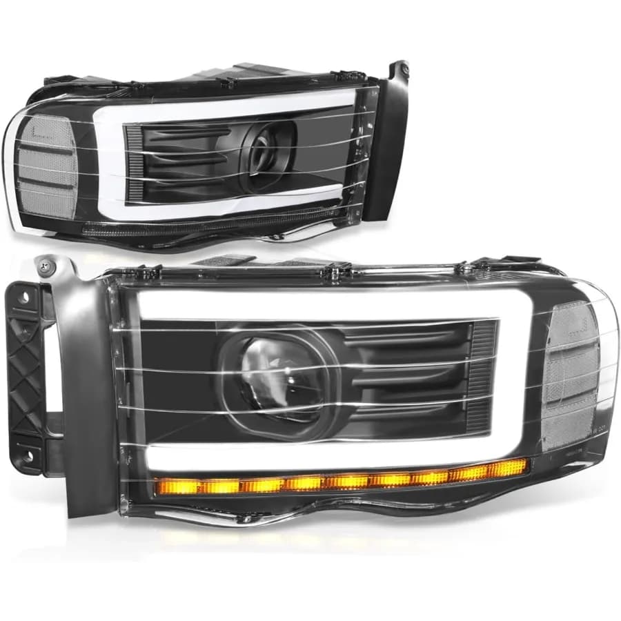 Fari per proiettore con indicatori di direzione sequenziali per Dodge Ram 20022005 1500 2500 3500 LED DRL compatibile con lenti trasparenti nere migliorate