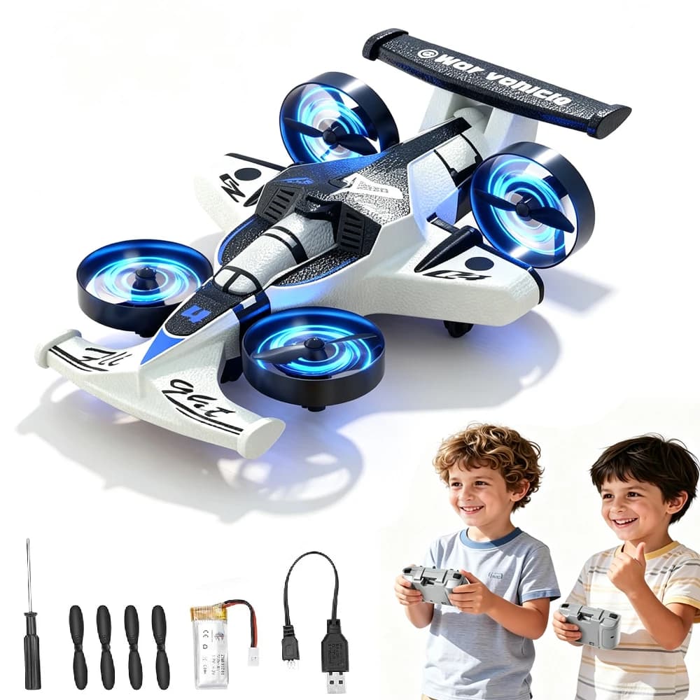 Remote Control Foam Jet Plane Car 2-in-1 Mini Drone, Land & Air Stunt Racing Toy Plane Car for Boys Girls Ages 4-12
