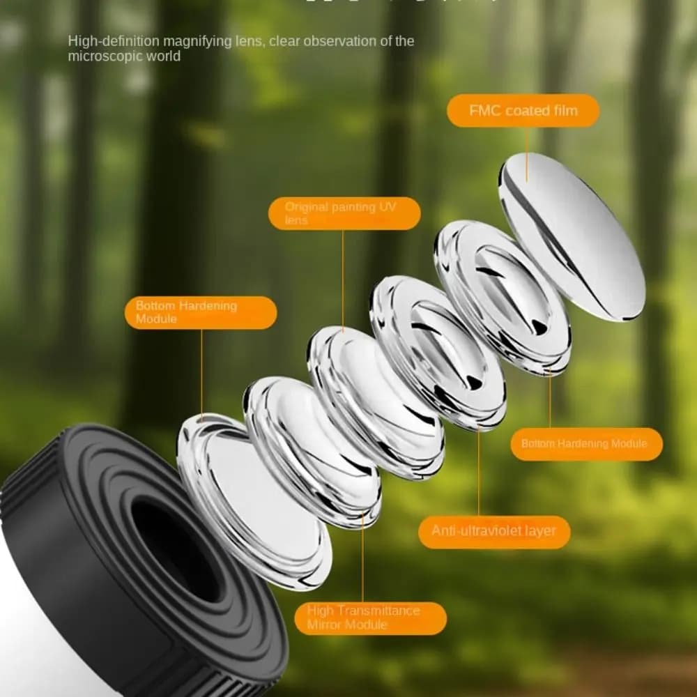 Microscopio Tascabile con Ingrandimento 60-200x, Luce LED, Kit Scientifico HD, Alimentato a Batteria, Design Portatile