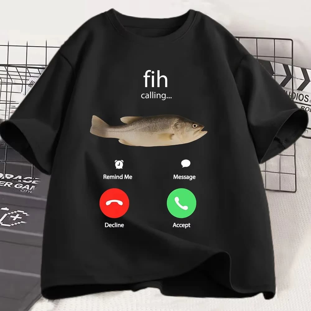 Fih Calling Remind Me Message Decline Accetta telefonica T-shirt per pesci Divertente Fishman Outfit T-shirt Uomo Donna Cotone Casual Tees