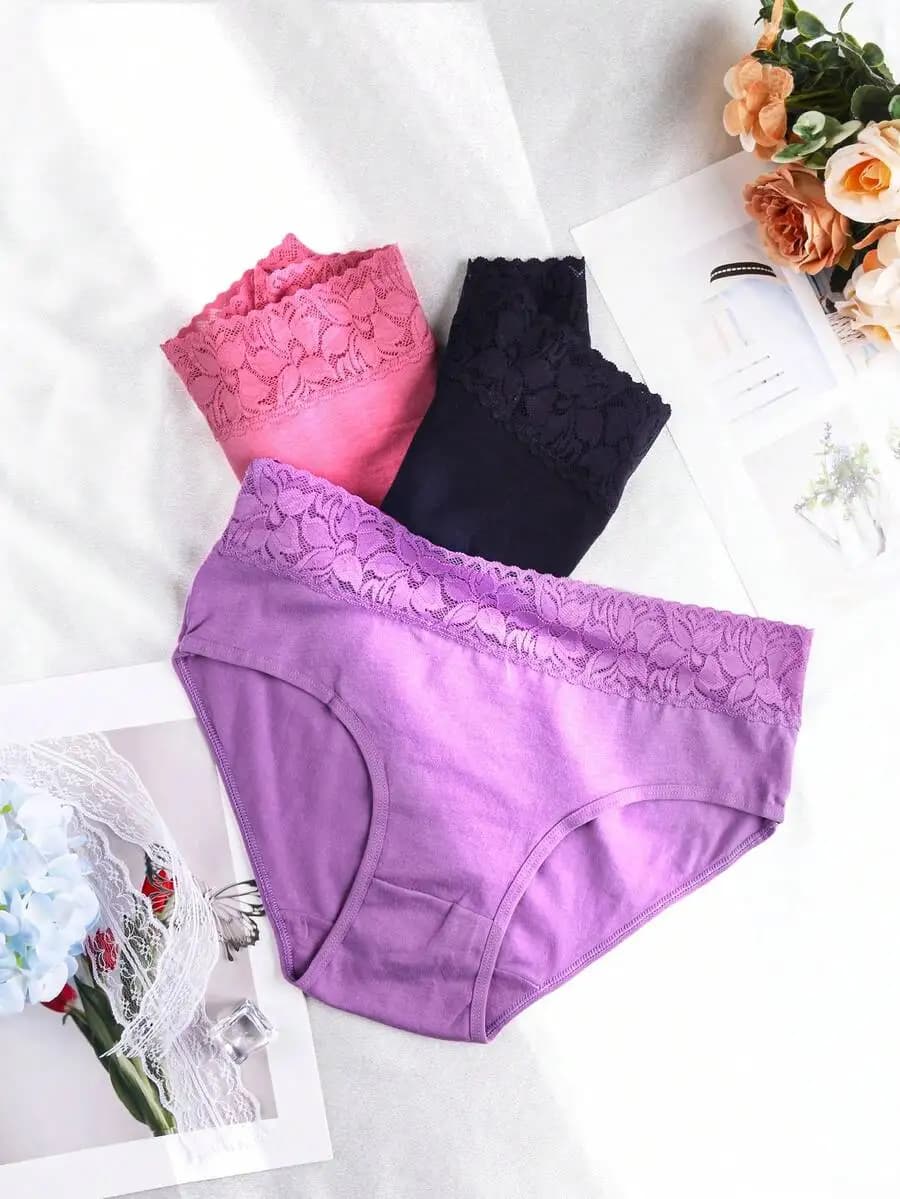 Elegant Lace Edge Womens Bikini Panties Breathable Comfortable Elastic Waist Spring Summer Underwear