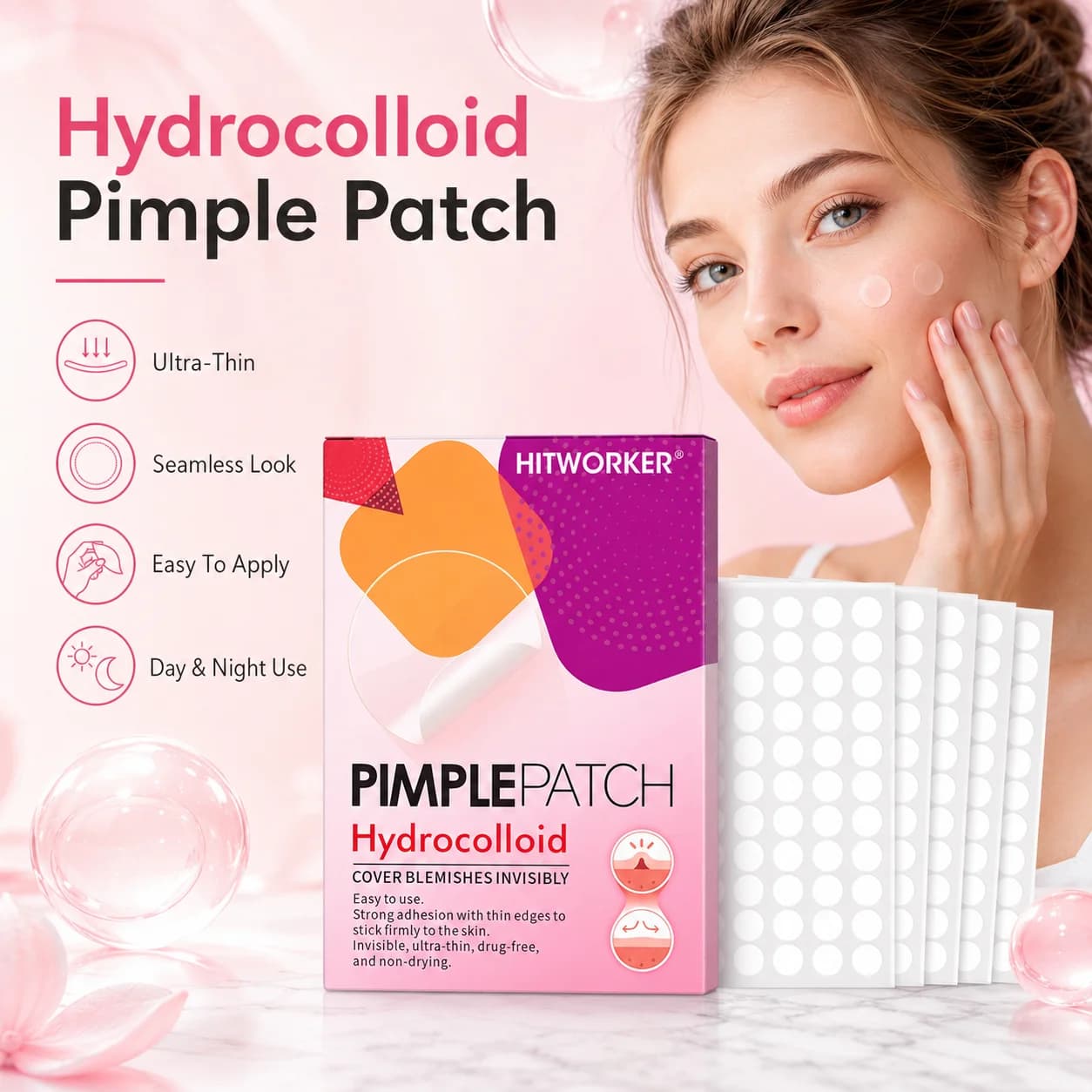 Set di cerotti invisibili per l'acne da 1200/400 pezzi/scatola - cerotti per l'acne a base d'acqua di alta qualità per una pulizia profonda, delicati e delicati sulla pelle