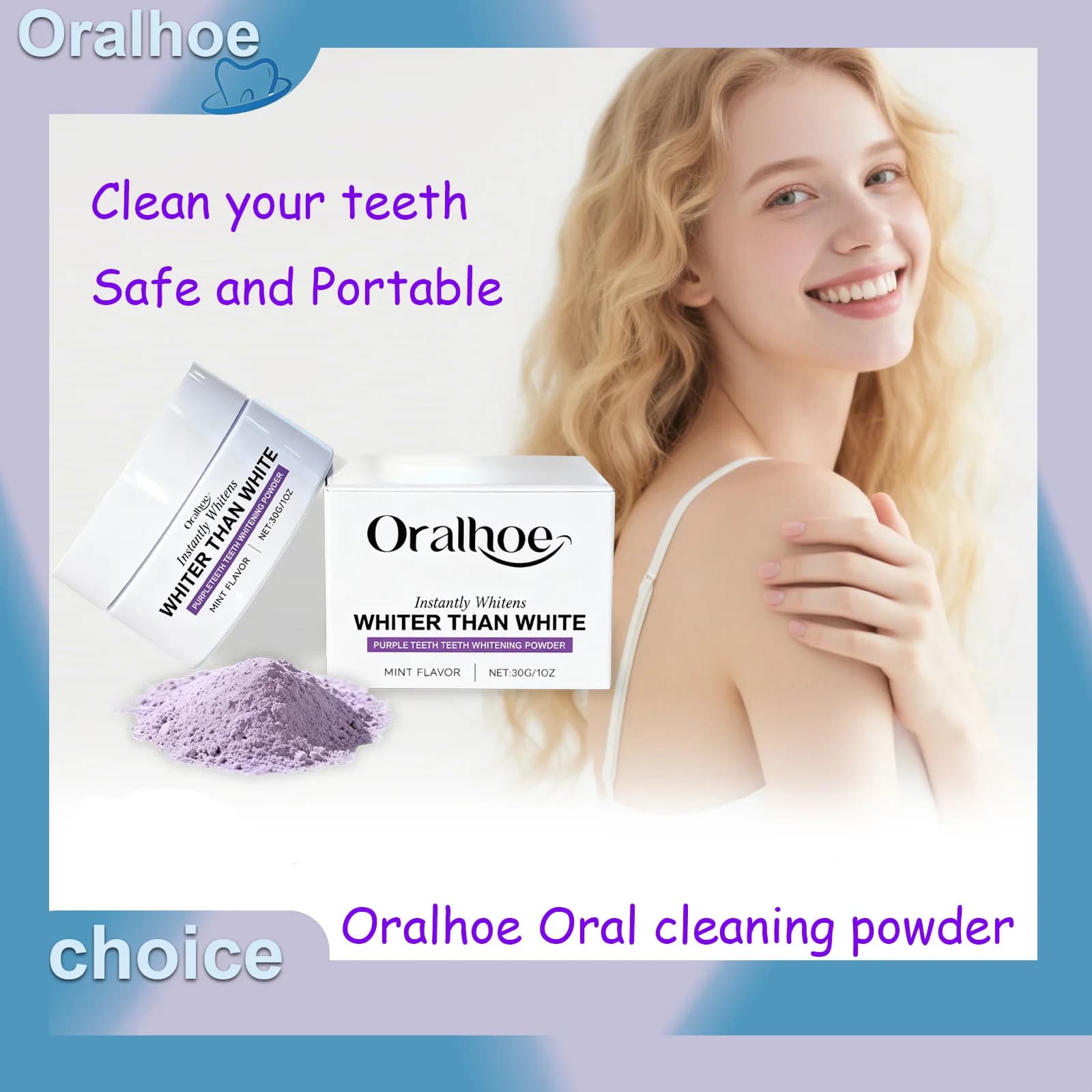 Oralhoe Polvere Dentifricia Viola, Gusto Menta, Rinfresca l'Alito, Supporta la Salute delle Gengive, Protegge lo Smalto Dentale, Cura Orale Quotidiana Delicata