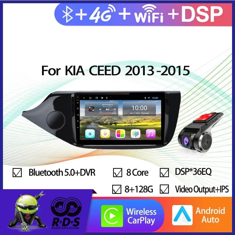 4G + 32G Android 11 Navigazione GPS per auto per KIA CEED 2013-2015 Auto Radio Stereo Lettore multimediale con Wifi 4G AHD DSP CARPLAY