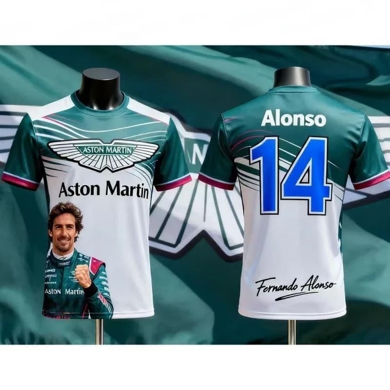 Maglia da Corsa F1 del Team Aston Martin Alonso 14, T-shirt a Maniche Corte, Souvenir per Fan, Abbigliamento Sportivo, Moda Casual
