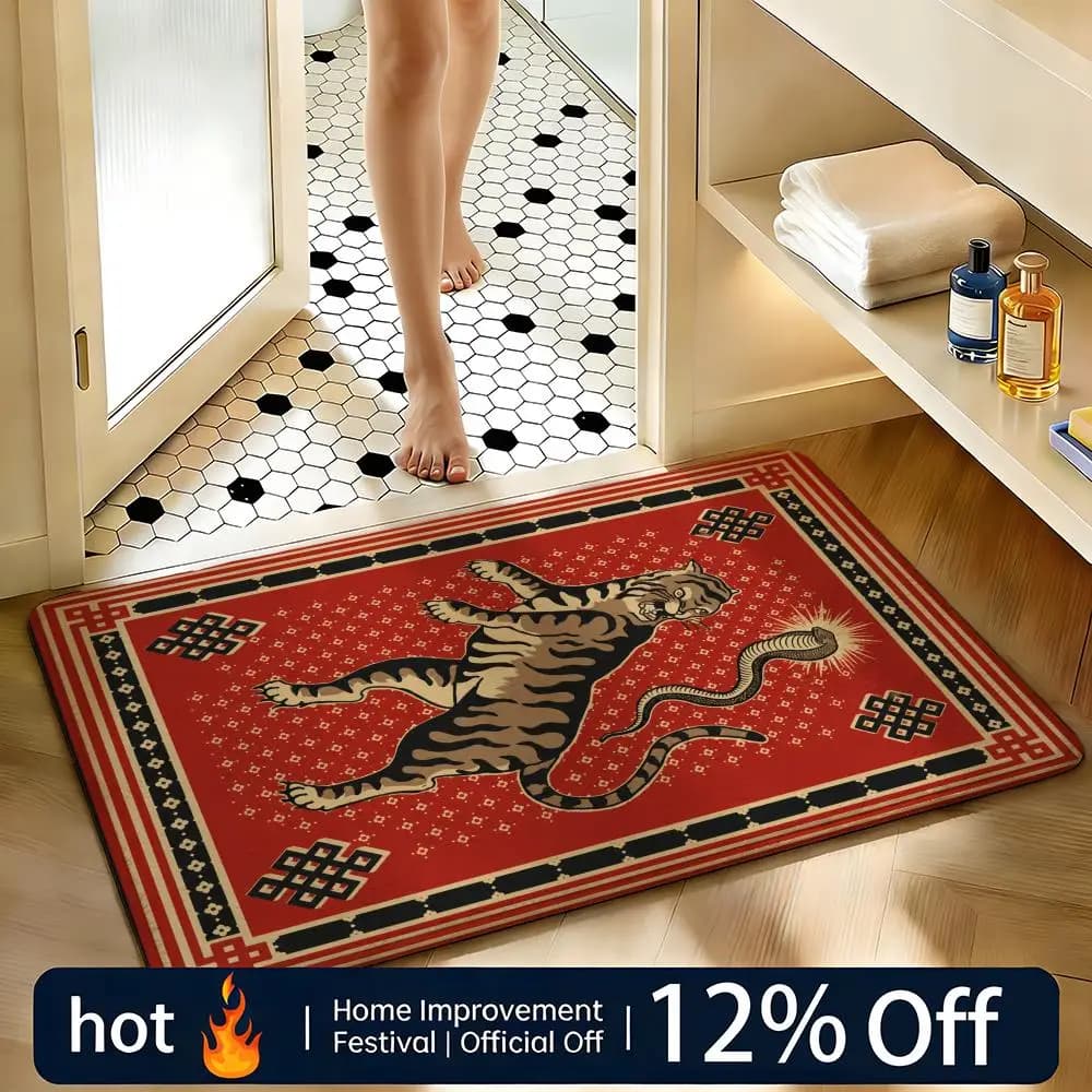 Soft Absorbent Non-Slip Rug Tiger Art Mat Floor Mat Home Decor Doormat Bedroom Floor Mat Shower Carpet