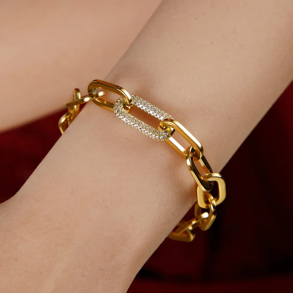 Gioielli di stilisti Bracciale con ciondolo in acciaio inossidabile con catena a clip spessa in acciaio inossidabile placcato oro 18 carati