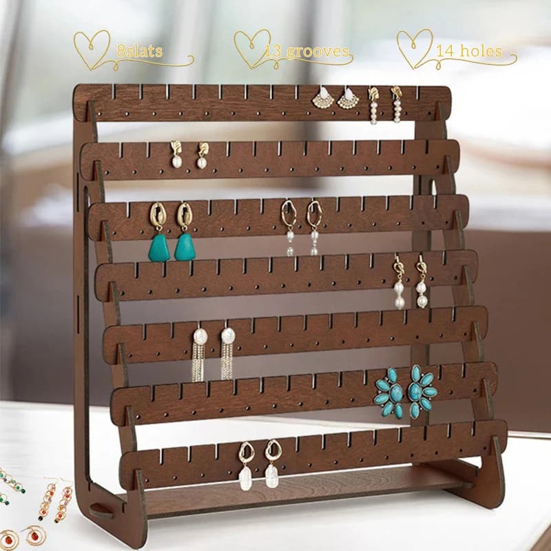Earring Storage Box, Rustic Style Wooden Jewelry Storage Box Holder for Earring Bracelet Necklace Ring