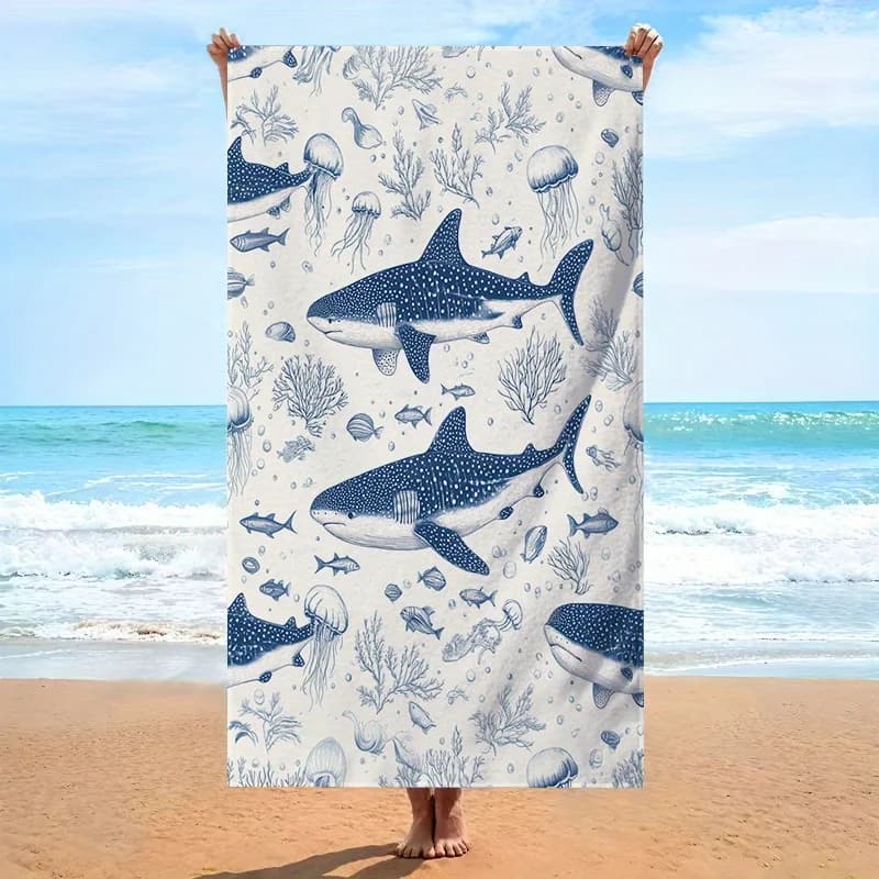 Asciugamano da bagno con stampa squalo balena, 1 pezzo, tessuto in poliestere, lavabile in lavatrice, adatto per viaggi, piscina e spiaggia.