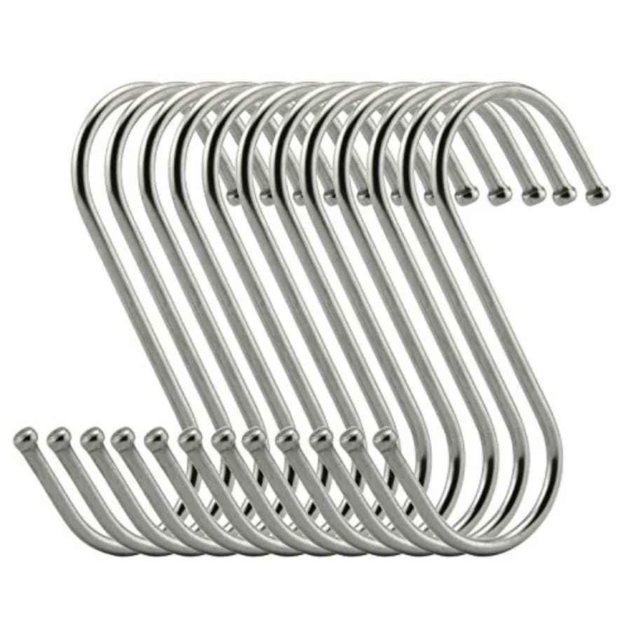 Premium S Hooks - S Shaped Hook - Heavy Duty Stainless Steel Hanger Hooks - Ideal for Hanging pots and Pans, Plants, Utensils,