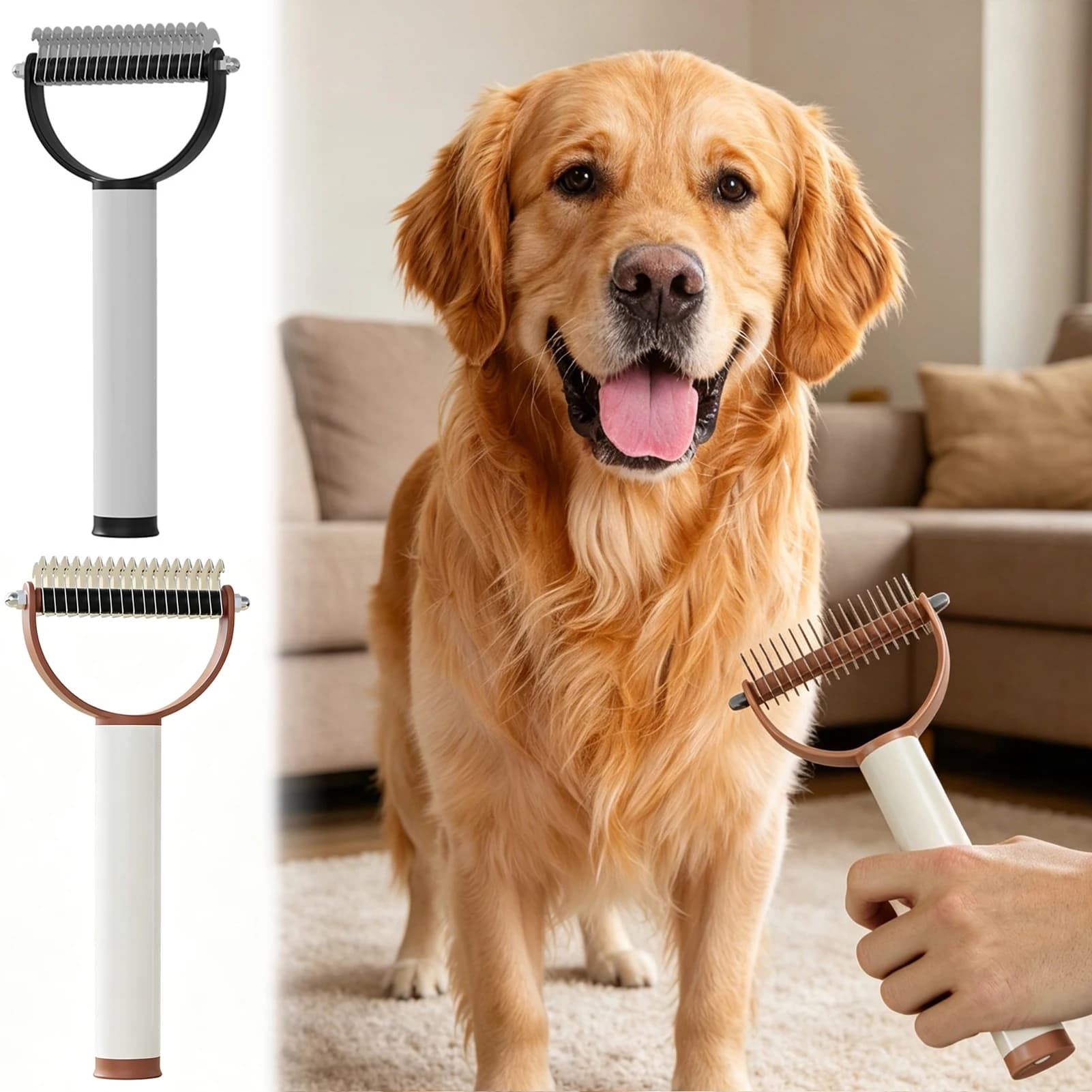 Spazzola 2 in 1 per la toelettatura degli animali domestici: rimuove efficacemente il pelo intrecciato con rullo antipelucchi integrato per la gestione quotidiana in salone.