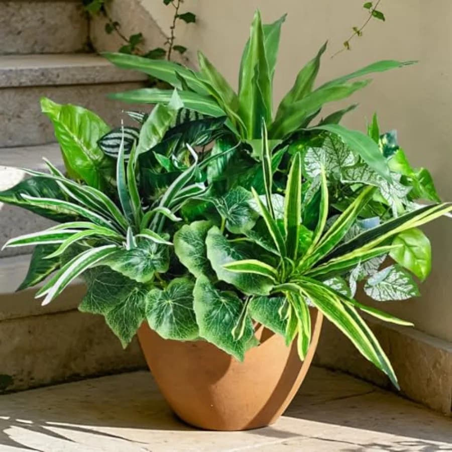 Artificial Plants for Outdoors Faux Greenery Leaves UV Resistant Realistic Plastic Large Bunches Shrubs Bushes with Stems, Fake