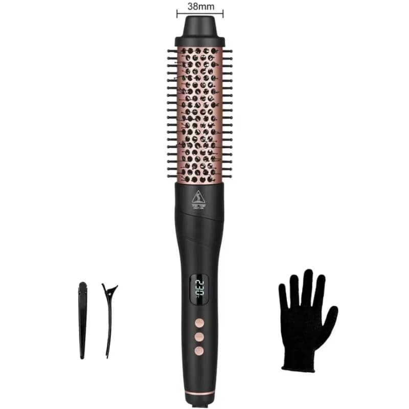 Rotating Hot Air Curling Brush for Women PTC Heated Styling Iron with LCD Temperature Display