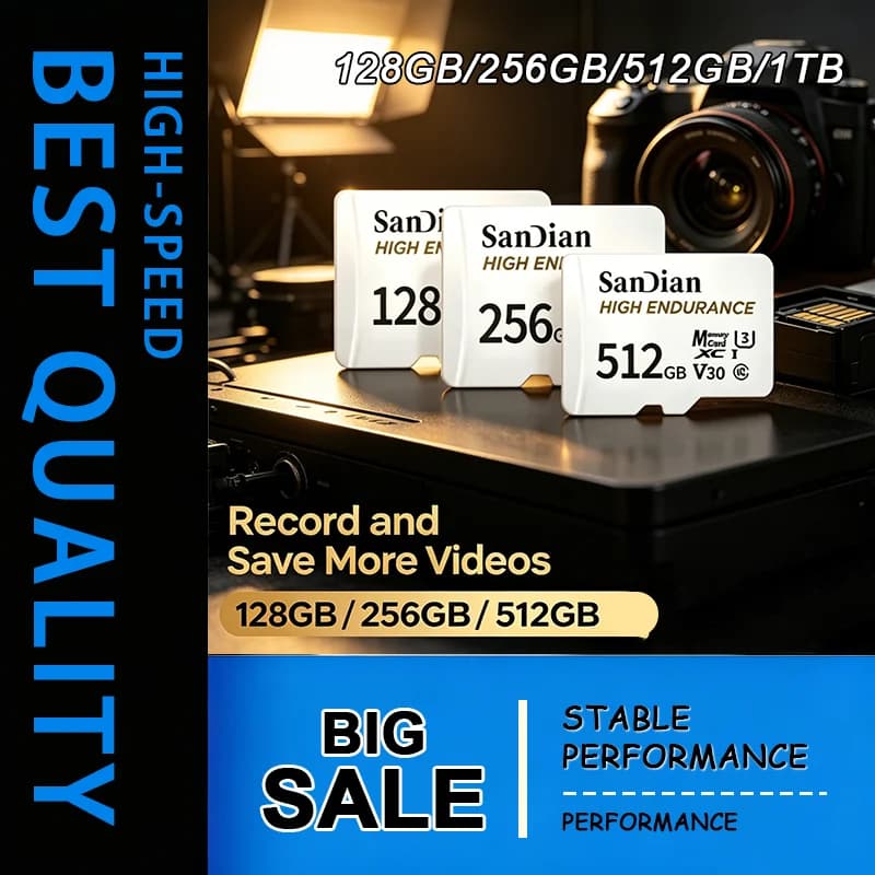 Flash Card Micro 2026 V30 U3 C10 128GB/256GB/512GB/1TB TF SD Card Long Recording Card For Dashcam Home Monitor