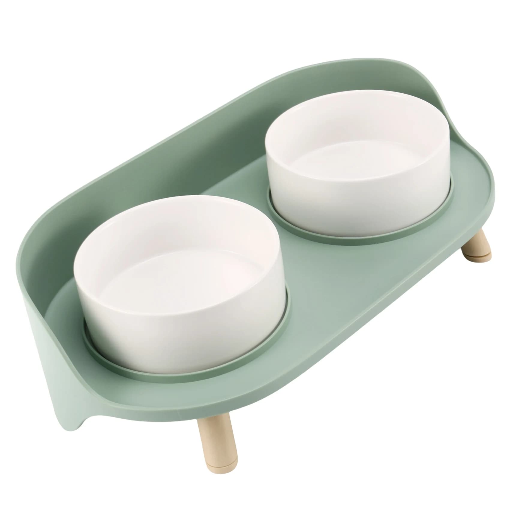 L60A Pet Cat Bowl Feeder Dog Cat Food Bowl With Water Fountain Double Bowl Drinking Raised Stand Dish Bowls
