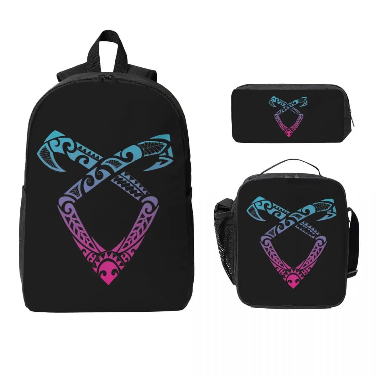 Angelic Runes Symbol Shadowhunters Backpack Boy Girl BookBag School Bag Laptop Shoulder Bags 3ps Insulated Lunch Bag Pencil Case