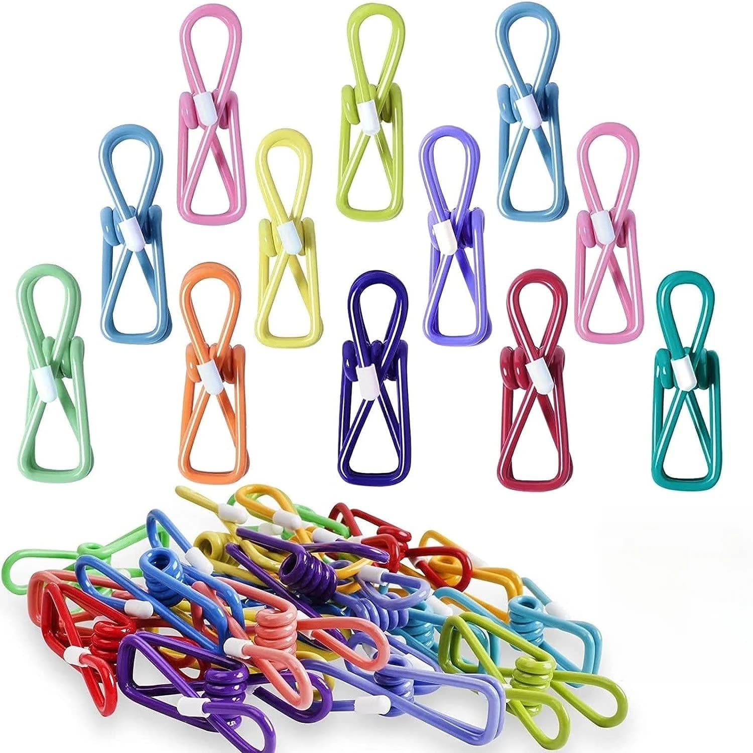 Clip in filo d'acciaio da 10 pezzi, clip per sacchetti, clip multiuso, clip per sigillare confezioni alimentari, clip colorate rivestite in PVC per stendibiancheria, clip per fissare i vestiti