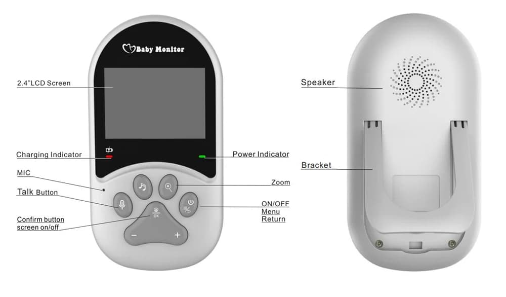 Schermo IPS da 2,4 pollici Citofono PTZ wireless Baby Monitor Display della temperatura Nanny Cam Piano di alimentazione Telecamera per baby sitter a lunga distanza