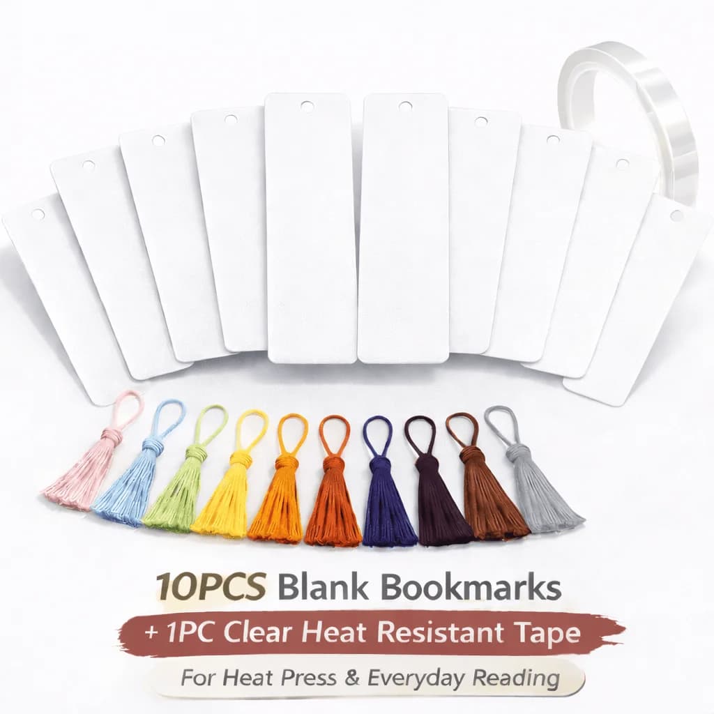 10PCS Sublimation Blank Bookmarks with Heat Resistant Tape, DIY Book Mark Blanks for Reading, School & Craft Projects