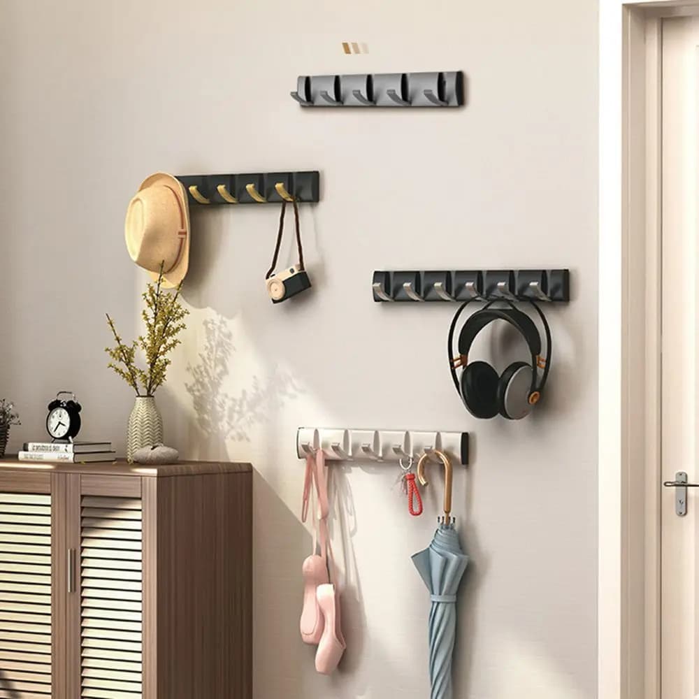 Folding hooks for bathroom door, nailless installation, bathroom accessories, storage hooks, towel rack, clothes rack