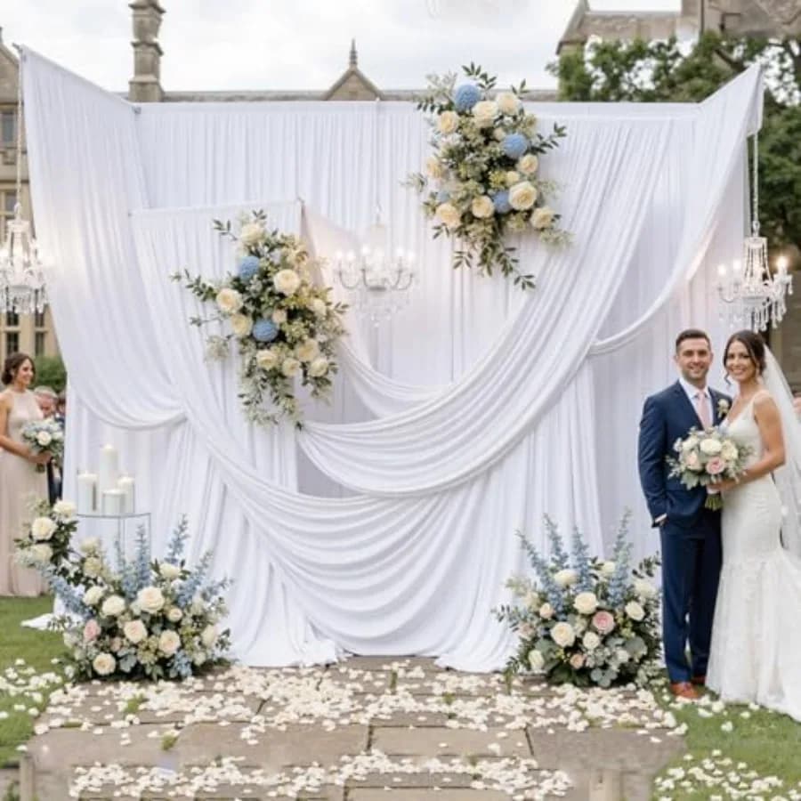 60FTx12FT White Wrinkle-Free Wedding Backdrop Curtain -Silky Washable White Polyester Drapes for Independence Day Baby Showers,