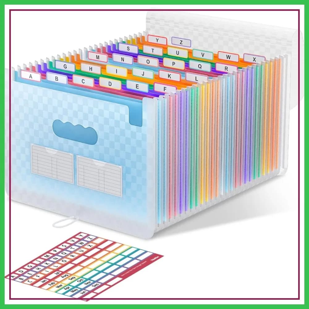Cartella Portadocumenti Espandibile a 26 Tasche, Organizzatore a Fisarmonica per Fatture, Ricevute, Documenti, con Linguette Colorate A-Z, Formato Letter/A4, Blu