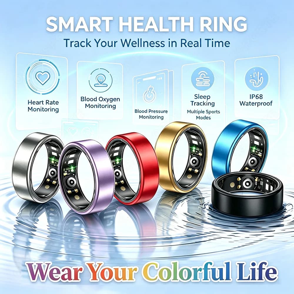 Smart Ring Ola Esporte Colorful Full Size 6-14 Heart Rate Blood Oxygen Health Smartring Take Photo Waterproof Ring With Case