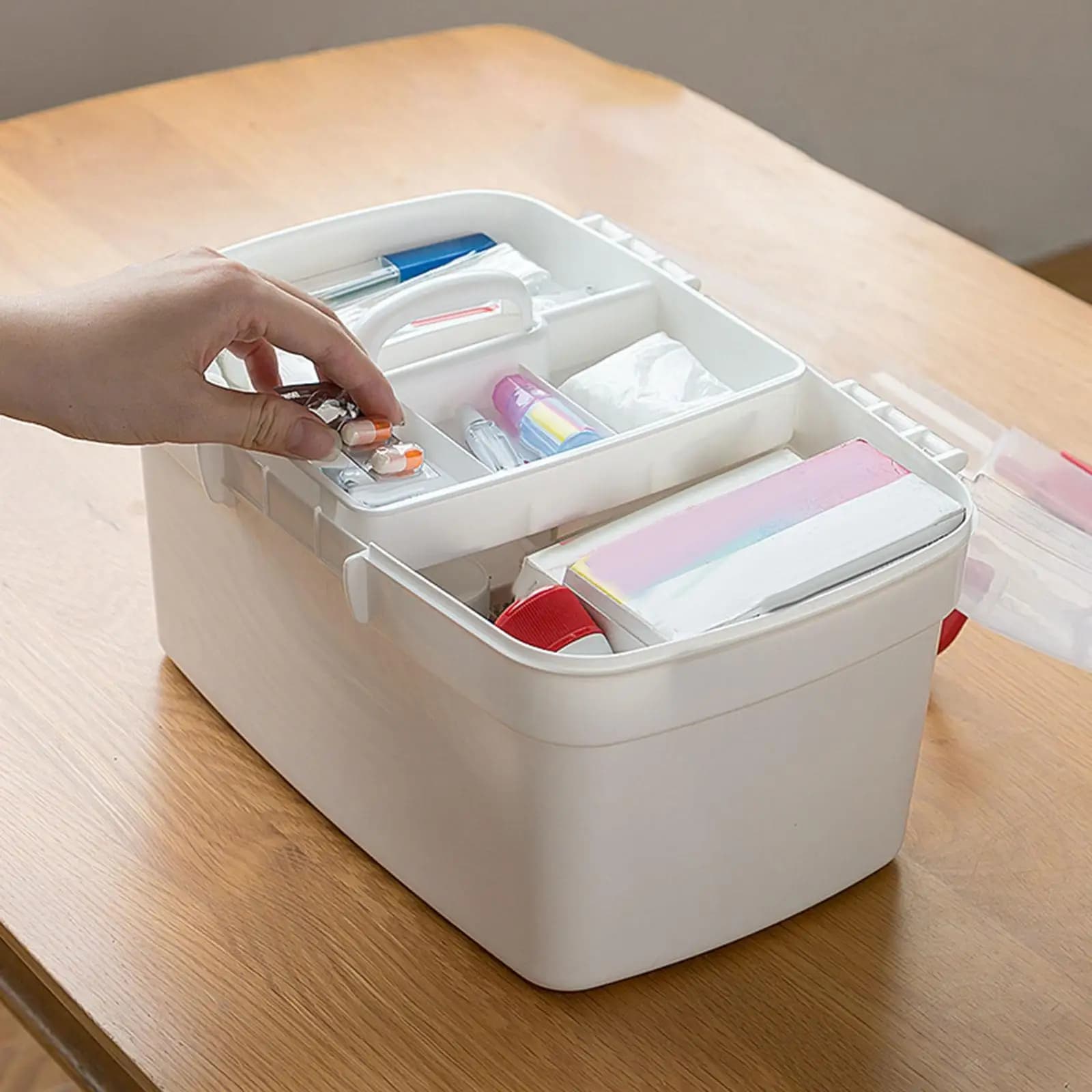 Multipurpose First Aid Medical Box Container Household Dustproof Bins Empty Storage Case for Cosmetic Office Camping , White, L