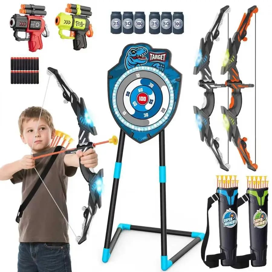 Set di Tiro con l'Arco con Bersaglio Fisso e Arco e Frecce per Bambini dai 4 ai 12 Anni, Giocattolo Sportivo da Esterno Regalo per Ragazzi e Ragazze Blu Verde