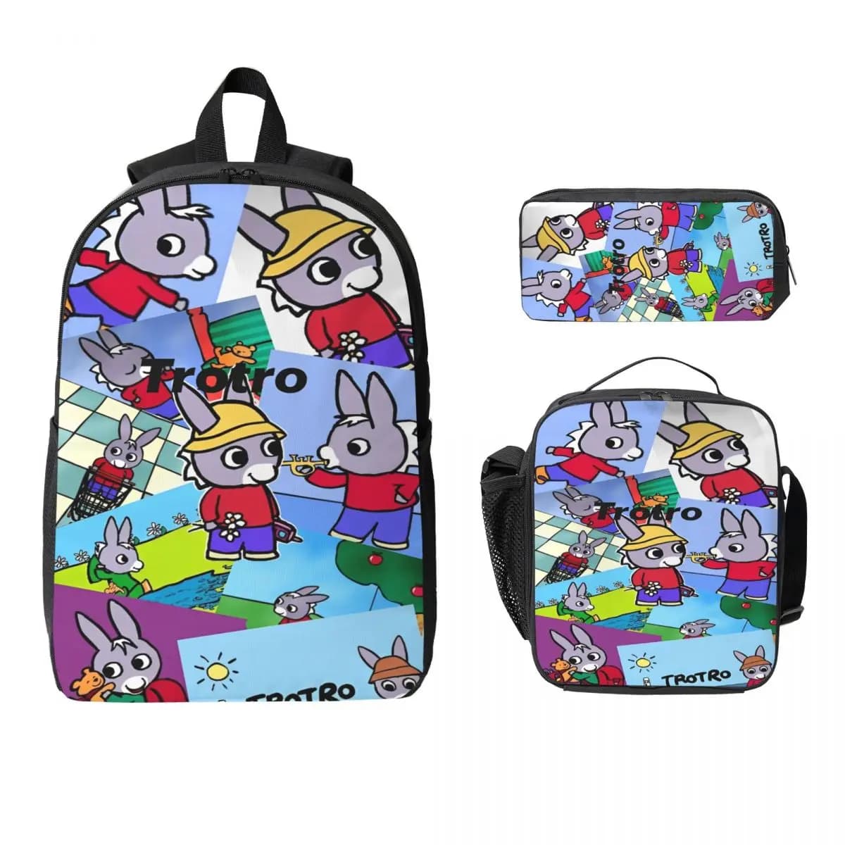 3Pcs Trotro Cartoon merch Backpack Set for Girls Boys Pencil Boxes Bookbag Sets with Lunch Box For School Students Knapsack