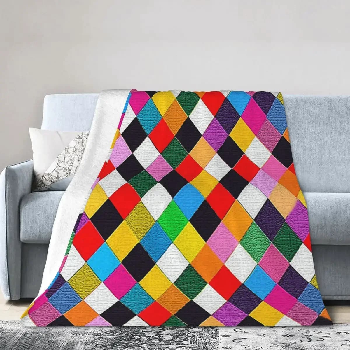 Mardi Gras Harlequin Pattern Colorful Carnival Diamonds coperte Soft Warm flanella coperta da tiro peluche per letto Picnic Home divano