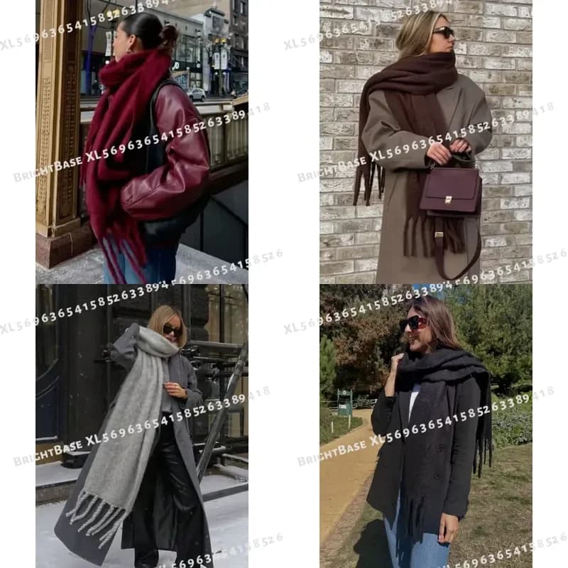 2025 Women Winter Warm Thick Scarf Solid Color Pashmina Shawl Wraps Long Tassel Hijab Stoles Soft Cashmere Feel Bufanda