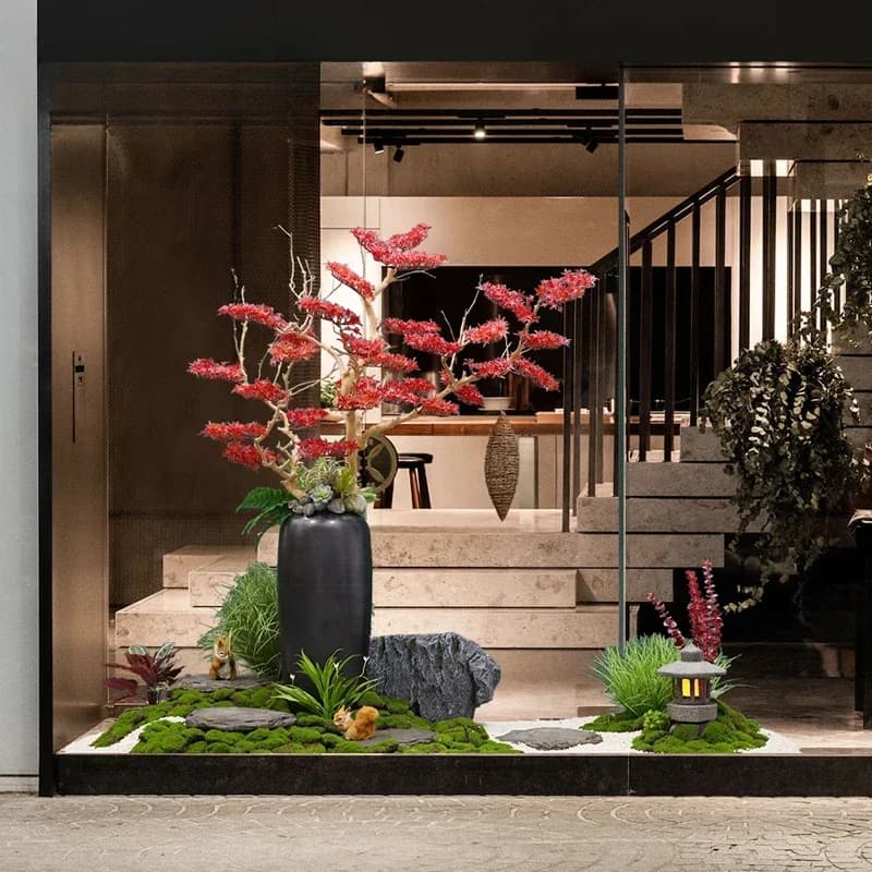 Albero di Acero Rosso Artificiale per Decorazione, Piante Simulate per Uffici, Centri Commerciali e Negozi