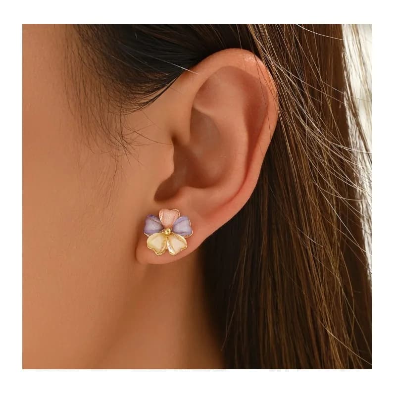 Hot Sale Wind Earrings Geometric Colorful Petals Inlaid Jewel Design Stud Earrings Versatile Premium Earrings