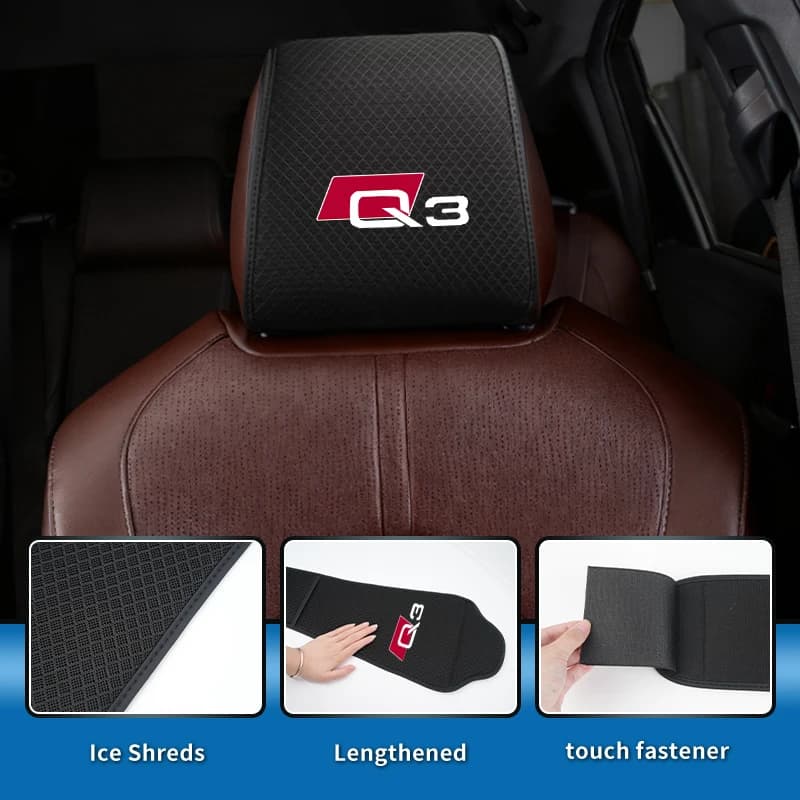 Cuscino poggiatesta in seta ghiaccio per sedile auto con custodia portaoggetti per Audi Q3 A1 A3 A4 A5 A6 A7 A8 Q2 Q5 Q7 Q8 Quattro S7 S8 S3 S4 RS5 RS6 RS7